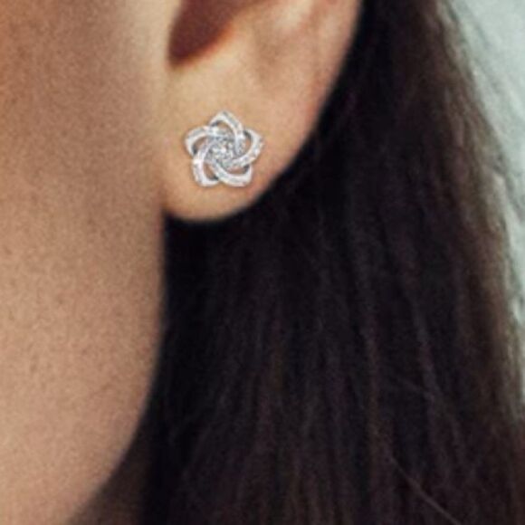 Sterling Silver Flower Stud Earrings, Post Earring - Picture 1 of 6